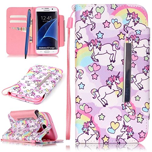 Careynoce Wallet Leather Case For Samsung Galaxy S7 Edge Unicorn