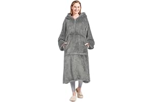 ‎CASOFU CASOFU Decke mit Ärmeln und Kapuze Hoodie Decke Damen Herren XXL Kuscheldecke mit Ärmeln Lang Deckenpullover Decke zum Anziehen Erwachsene Tragbare Decke Grau Wearable Blanket mit Tasche Reissverscluß