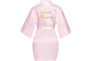 Lovasy Bride Robe Satin Kimono Robe Silk Satin Dressing Gown for Women Bridesmaid Robes Short Bridal Morning Robes with Oblique V-Neck