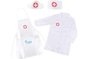 YiliYa 4er Set Arzt Kostüm Kinder,Kostüm Arztkittel Laborkittel Krankenschwester Schürze und Kappe Doktor Zubehör Verkleidung Rollenspiel Mädchen Jungen Kind 3 4 5 Jahre
