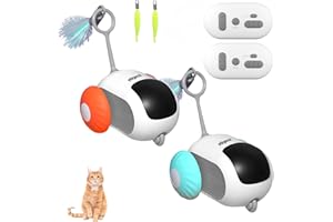 Milgeol Turbo Tail 3.0 Elektrisches Katzenspielzeug - Automatischer Turboschwanz mit Federn, Interaktives Spielzeug für Katzen, Typ-C Aufladbar (1x Orange + 1x Blau, Bewegungsaktiviert)