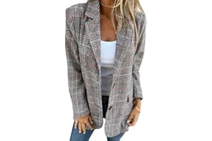 IDEALSANXUN Blazer de tweed para mujer, casual, a cuadros, pata de gallo, chaqueta de traje de trabajo