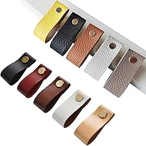 Maniglie In Pelle Per Mobili | Set 2 Pezzi | Pomelli Per Cassetti E Armadi | Testa In Ottone - Foto 4