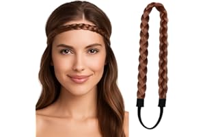 WOO GIRL 2er Set geflochtenes Stirnband mit Gummizug – Kunsthaar in Echthaar-Optik – elastisches Haarband für Mädchen & Damen – braun (BRAUN)