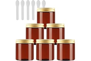 PQPAUTY 6 Pieza Marrón Tarro de Cosmética de Plástico 200g Envases Cosmética Plástico 200 ml con Tapa Oro Botella de Crema Tanque para Productos Cosméticos Ungüento