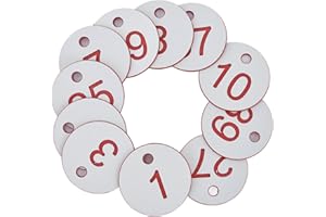 ‎LES-THERESA 50 Stück Nummerierte Tags, ABS Nummernschilder Tischnummern Etikett Imkerei mit Rundem Schlichtem Design 1 Bis 50 Nummeriert Tag mit Loch, Klassifizierungsschild für Imkereibedarf, Weiß