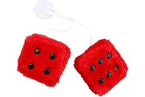 Luckious Fluffy Dice for Car - Car Hanging Furry Dice Pair of Retro Square Car Pendant with Dots for Car Interior Ornament Decoration, Car Mirror Hanging Accessories (Red/Purple)