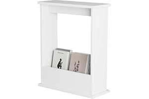 Blisswood Slim Side Table, Small Side Table With Magazine Rack, Modern Style Sofa End Table For Living Room And Office, Narrow Bedside Table For Bedroom, Study (55 x 45 x 18 cm, White)
