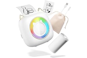 Supfoto Mini Printer Label Maker with LED Light,Sticker Maker Compatible with iOS & Android,Thermal Printer for Study Notes, Stickers, Photos, DIY, for Christmas, Birthday, White