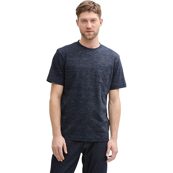 TOM TAILOR Herren T-Shirt Mit Brusttasche – Fein Gemustertes Regular Fit Shirt Aus Baumwolljersey