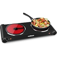 Duronic HP2 BK Hot Plate – 2500W Portable Electric Double Hob With Cast Iron Rings (1500W & 1000W) For Kitchen, Camping