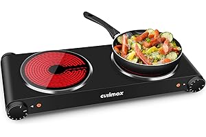 ‎CUSIMAX CUSIMAX Infrarot kochplatte 2er 1200W+1200W elektrisch herdplatte aus Glaskeramik, Tragbares doppel kochfelder mit Temperaturregelung für Outdoor/Indoor Use, für alle Topfarten, schwarzer Edelstahl