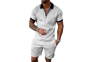 Osheoiso Trainingsanzug für Herren Sommer Sportanzug 2 Teiliges Outfit Sport Set Kurzarm T-Shirts + Kurze Hose Sets Freizeitanzug Männer Business Polo Hemd mit Revers Sporthose