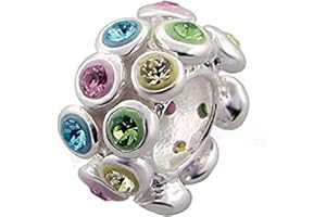 Silvadore - Silver Bead – Crystal Cz Yellow Green Blue Pink Rainbow Colours - 925 Sterling Charm 3D Slide On 565 - Fits European Bracelet - Gift Boxed