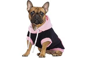 Hjumarayan Sweat Chien Moyen - Pull à Capuche Sans Manches pour Bouledogue Français, Sweatshirt Taille Moyenne en Coton, Rose L