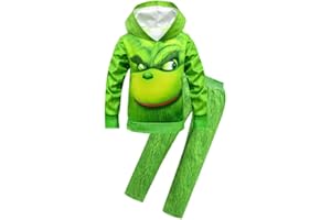 Cimefi Grüner Monster Weihnachten Trainingsanzug für Kinder Kapuzen Sweatshirt und Hosen Kleidung Set