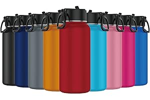 Mi Ko Mi Ka Botella de Agua de Acero Inoxidable - Botella Térmica Reutilizable Deportiva | Sin BPA | Mantiene Frio y Calor | Termo y Hermética - A Prueba de Fugas (1 Litro, Rojo)