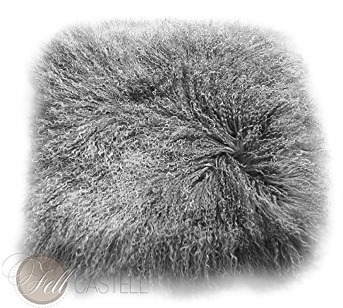 Kissen aus Tibet Lammfell, Tibetlammfell Fellkissen silbergrau, Rückseite aus Stoff, ca. 30 x 30 cm - 6