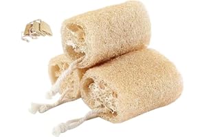 DOSYEN Lot de 3 éponges en luffa naturelles pour le corps, brosse en maille naturelle exfoliante pour enlever les taches corporelles et les huiles profondes, déboucher les pores