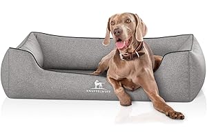 Knuffelwuff Orthopädisches Hundebett Amelie aus Velours mit Handwebcharakter XXL 120 x 85cm Grau - abnehmbarer Bezug - waschbar - für große, mittelgroße und kleine Hunde