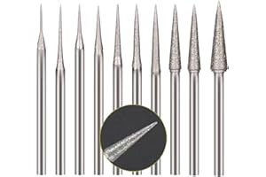 Luo ke 10 Pcs Cone Shape Diamond Burr Set - 3/32'' Shank Diamond Cone Burs Stone Carving Bits for Rotary Tool Include Dremel