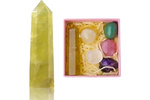 RJINGSHI Torre di cristallo di Citrino naturale 3" Bacchetta di Cristallo di Guarigione Chakra Reiki Pietra di Energia per Yoga Meditazione Decorazione Casa Viene fornito con 5pcs Gemstone Gift