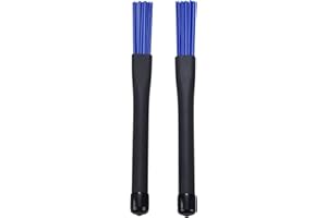 Domilay 114846 1 Pair Retractable Black Handles Jazz Drum Brushes Sticks Blue Nylon 32cm,Black & Blue