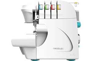 Cecotec Máquina de Coser, Remalladora BelleCouture OverLock, 1100 rpm de Velocidad, Presión de Prénsatelas Ajustable, Avance diferencial, Funciones de Puntada de 4 Hilos y Kit de Accesorios