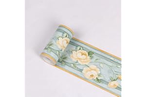 Dostear Friso Para Pared Cenefas Adhesivas BañO Cocina de Papel Para Paredes 3d Infantiles Decorativas Pintado Cocina Vinilo Autoadhesivo Impermeable Peonía amarilla 10.6 X 1000cm