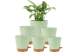 Homeuouz 6 Packs Blumentopf Selbstbewässernd, 20.3/17.8/16.5/15.2/14/12.7cm Pflanzentopf mit Bewässerungssystem, Übertopf mit Untersetzer, Blumentöpfe Set Ideal für Innen und Balkongärten, Grün