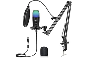 GKEAPZA Streaming microphone with boom, USB condenser microphone, professional PC microphone with cardioid characteristic, for podcasting, studio recordings, games, YouTube