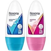 Rexona Shower Fresh Underarm Roll On Deodorant + Antiperspirant For Women|| 50 ml+Rexona Powder Dry Underarm Roll On Deodoran