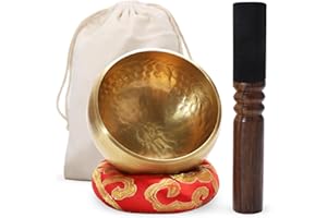 CSUNTIKULO Bol Chantant Tibétain Ø8cm – Fait Main au Népal avec Maillet Bois Coussin Pochette – Bol de Méditation pour Yoga Relaxation Chakras et Bien-Être