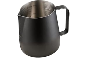 MaxMiuly Milk Frothing Pitcher 400ml, Small Size Stainless Steel Milk Jug for Making Latte Art and Coffee Cappuccino,Coffee Milk Frother Jug with Scale14oz (400ml Black)