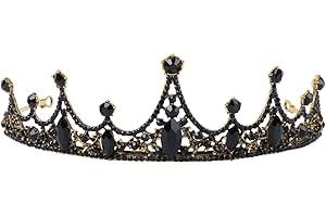 FRCOLOR Jewelled Baroque Queen Crown Baroque Queen Crown Rhinestone Wedding Crowns and Tiaras for Women Girls Black