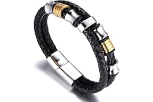 HALUKAKAH Kids ● Honor Junior ● Boy's Genuine Leather Bracelet 6-12 Y/O. Titanium Honor Gold Beads Golden Magnetic Clasp Size Adjustable 18-19.5cm with Free Giftbox