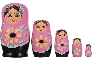 Tomaibaby 5 Stücke Holz Matroschka Puppen Weihnachten Deko Figuren Matrjoschka Dekofigur Matryoshka Russische Holzfiguren Neujahr Silvester Tischdeko für Kinder Geschenke Mitgebsel Spielzeug