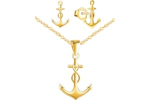 INFINIONLY Collare Pulsera y Pendientes para mujer niña, Juegos de joyas de plata 925, collar pulsera pendientes de ancla, collar pulsera pendientes de ancla símbolo de infinito decorativo, dorado