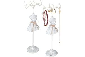 NUOBESTY Necklace Stand, 10.2inch High Necklace Holder with Princess Dress - Iron Jewellery Stand for Chains, Rings and Metal