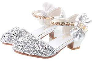 YOSICIL Niña Zapatos de Princesa ELSA Tacón Altos Sandalias de Vestir Cerrados Antideslizante Gancho y Bucle Zapatos de Vestir Navidad Cumpleaños Regalo Carnaval Boda Fiesta