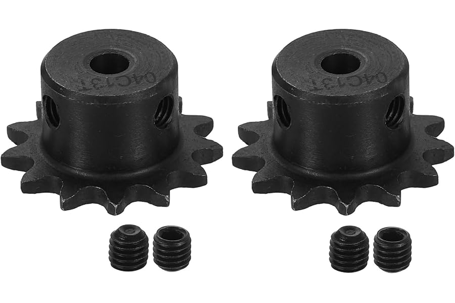 sourcing map 2 Pcs #25 Chain Roller Sprocket 5mm Bore, 13 Tooth C45 Carbon Steel ANSI #25 Roller Sprocket Round Hole with Set Screws for ISO 04C Chain