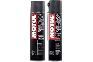 MOTUL Pakiet + Economy MC Care Spray do smarowania łańcuchów (C3) i środek do czyszczenia łańcuchów (C1) do motocykli ulicznych.