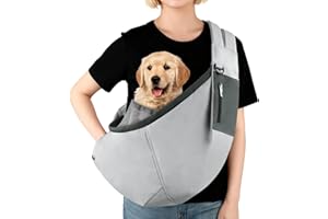 Bartuke Adjustable Dog Carrier Sling, Hands Free Pet Sling for Carry Small Dogs & Cats, Travel Safety Dog Carriers with Storage Pocket, Essential Dog Cat Accessories (Grey)