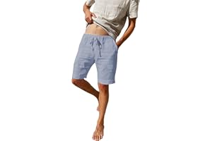 LVCBL Pantaloncini da uomo in tessuto di lino, leggeri e ariosi, vestibilità larga, pantaloni corti per il tempo libero