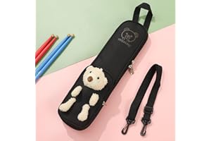 RANRAO Bolsa de tambor portátil con osito, impermeable, bolsa para baquetas de transporte ajustable, estilo de dibujos animados, bolso portátil con asa (W-43 patrón de oso negro)