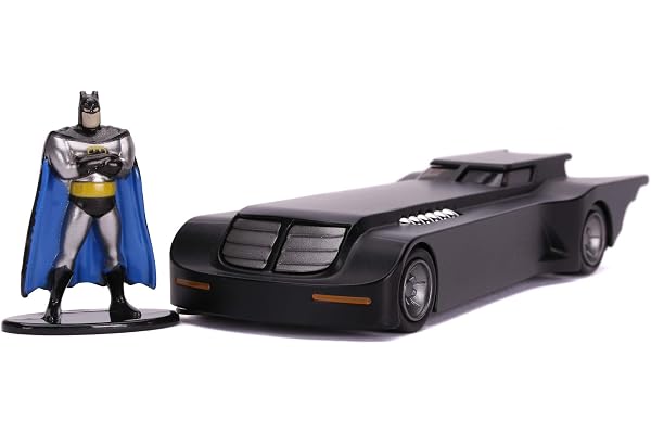 Jada Toys Animated Series Batmobile, véhicule Miniature très détaillé à l'échelle 1:32, avec Figurine Batman, Portes ouvrables et Roue Libre, Noire