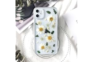 Tybiky Funda para iPhone 13, diseño de flores reales, funda de teléfono móvil, funda de goma transparente, hecha a mano, colorida, tipo de flores secas para Apple iPhone 13. Flores blancas y hojas