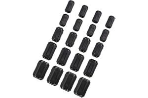 Futheda 20 Clips de 3 mm, 5 mm, 7 mm, 9 mm, 13 mm de diámetro Interior con Clip para Anillo de ferrita, antiinterferencia, Filtro de Alta frecuencia RFI, emi, supresor de Ruido, Color Negro