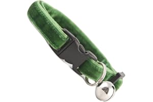 COOL CAT COLLARS Angelica Green Double Velvet Soft Cat Collar. Beautiful cat safety collars with bell available in a range colours made in the UK from velvet ribon, purrfect for your kitty