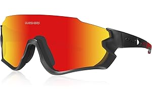 Queshark Lunettes de Soleil Sports Polarisées pour Hommes Femmes Cyclisme Course Pêche Golf Moto UV400 Lunettes 4 Objectif Interchangeable QE45